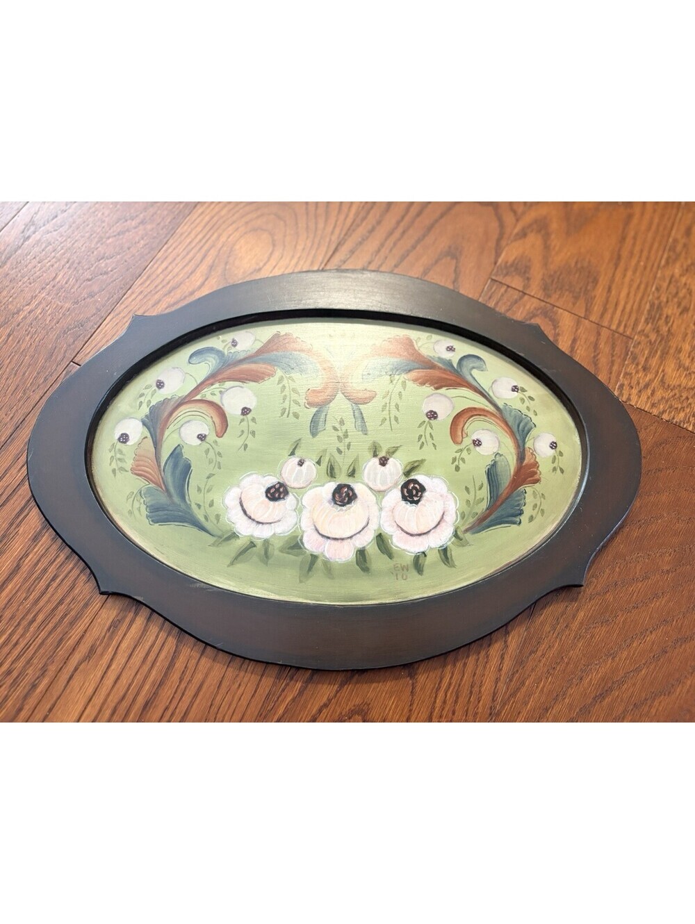 VINTAGE OVAL HANDPAINTED TRAY Flowers 17" X 12" GRANDMA-CORE